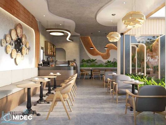 Mẫu trần thạch cao lượn sóng quán cafe, nhà hàng đẹp