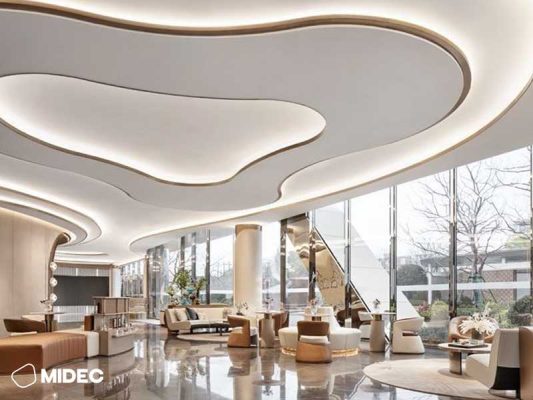 Mẫu trần thạch cao lượn sóng khách sạn hiện đại