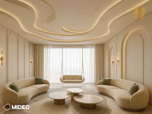 Mẫu trần thạch cao lượn sóng phòng khách đẹp