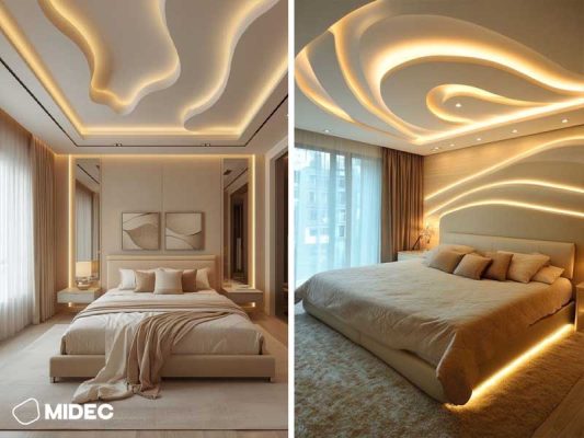 Mẫu trần thạch cao lượn sóng phòng ngủ sang trọng