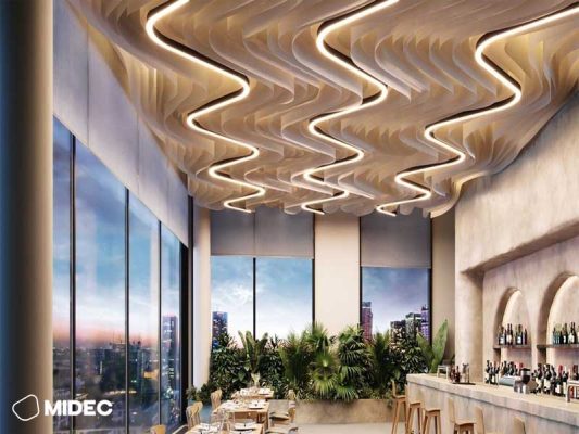 Mẫu trần thạch cao lượn sóng quán cafe, nhà hàng sang trọng